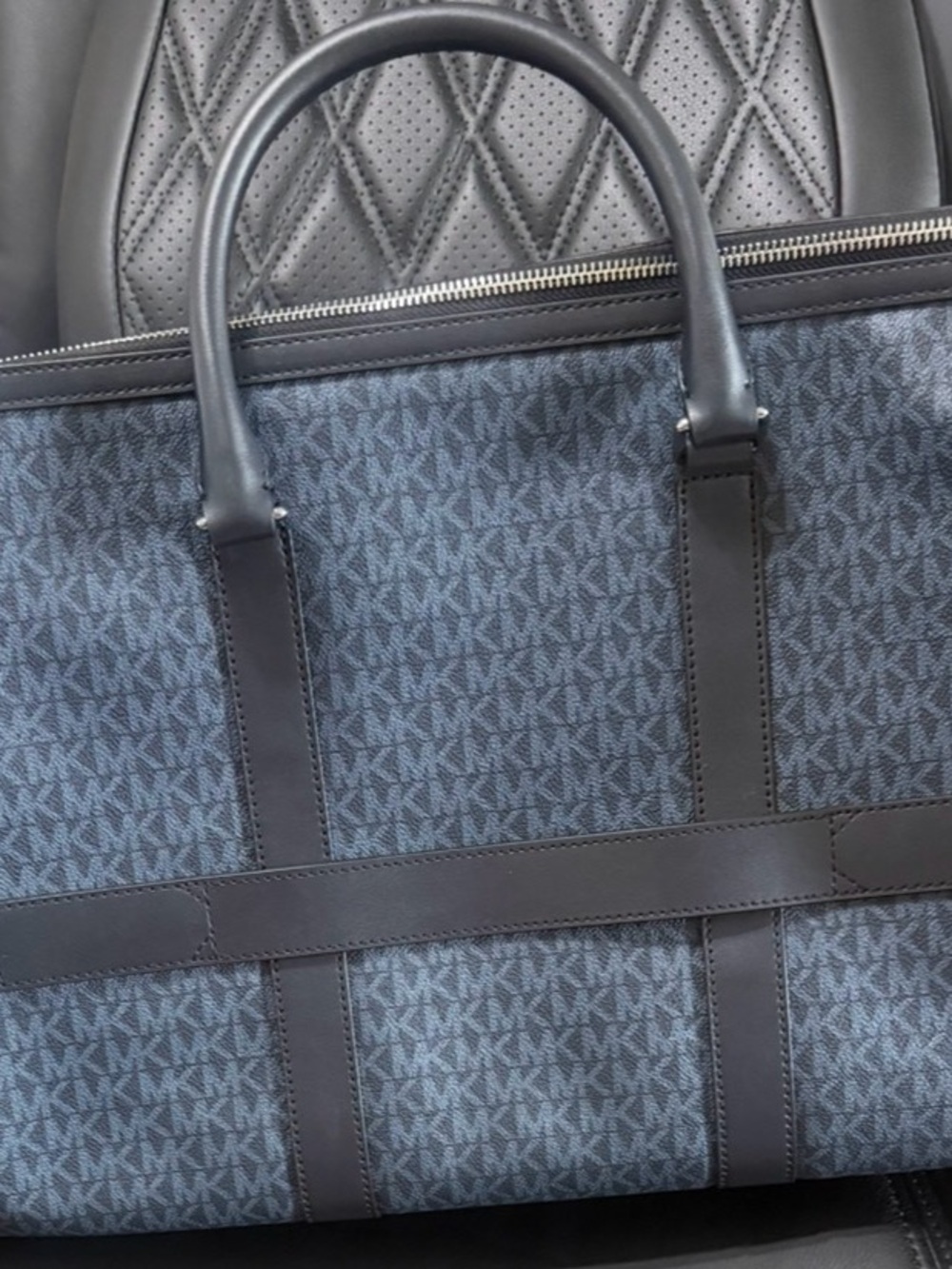 Michael Kors Navy MK Monogram Duffel with Black Trim - Picture 5 of 8